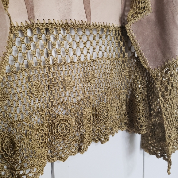 SOLD Mertillo leather and crochet jacket brown and gold size large - Picture 6 of 11